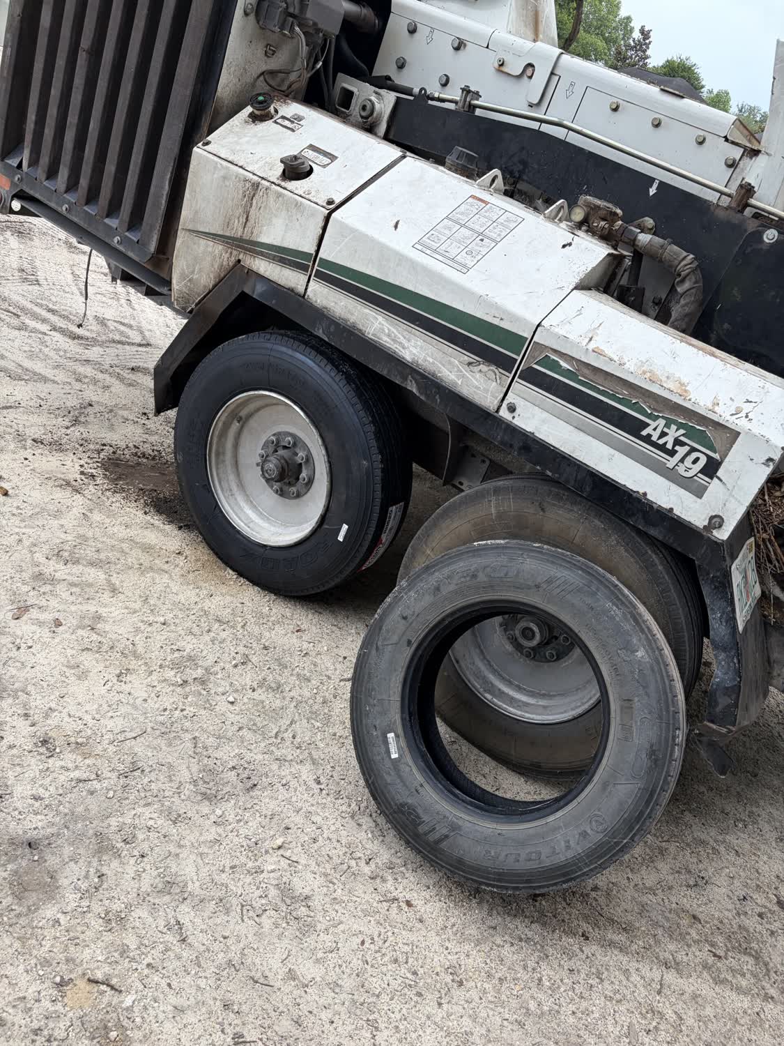 Commercial tire replacement on wood chipper equipment near Palatka FL