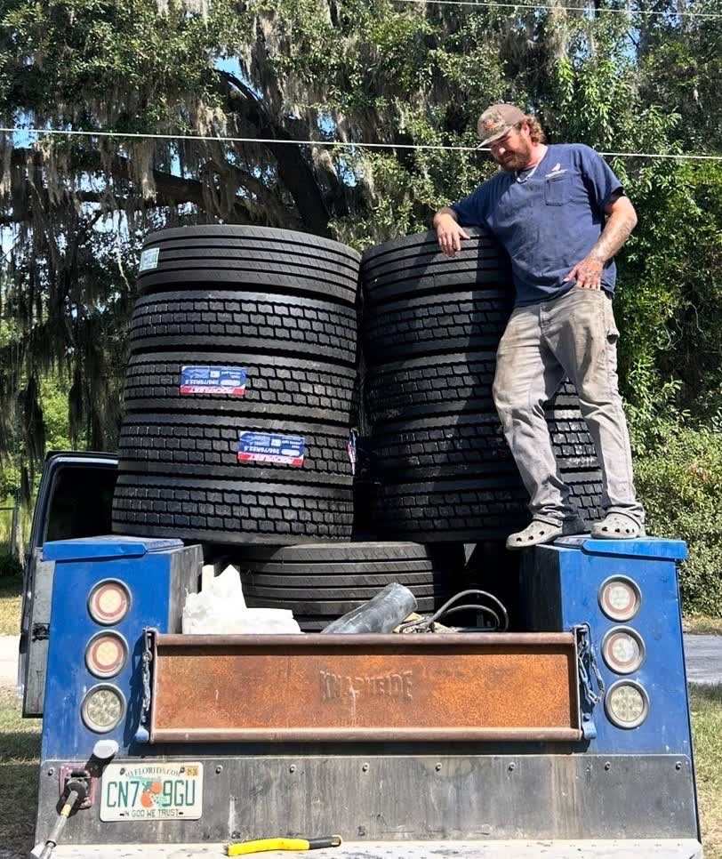 Service truck loaded with new commercial semi-truck tires in Alachua FL
